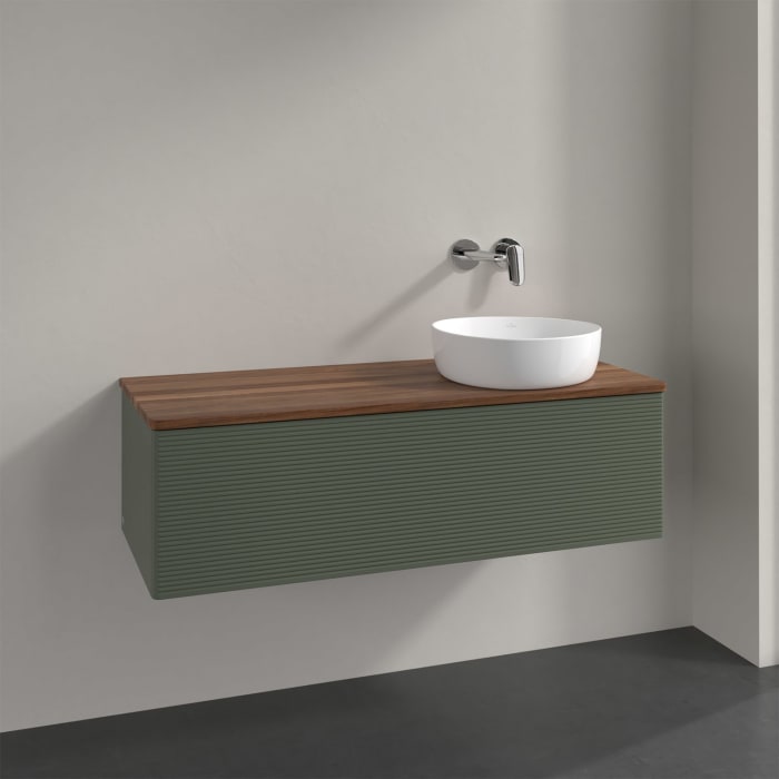 Villeroy & Boch Antao Waschbeckenunterschrank, 120 x 36 cm, 1 Auszug, Front mit Struktur, ohne Hahnloch, für Waschtisch rechts