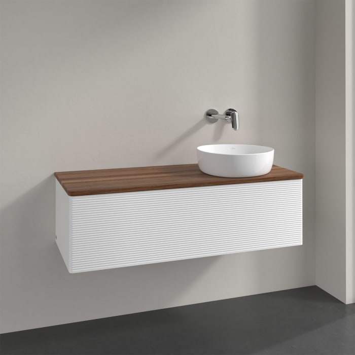 Villeroy & Boch Antao Waschbeckenunterschrank, 120 x 36 cm, 1 Auszug, Front mit Struktur, ohne Hahnloch, für Waschtisch rechts