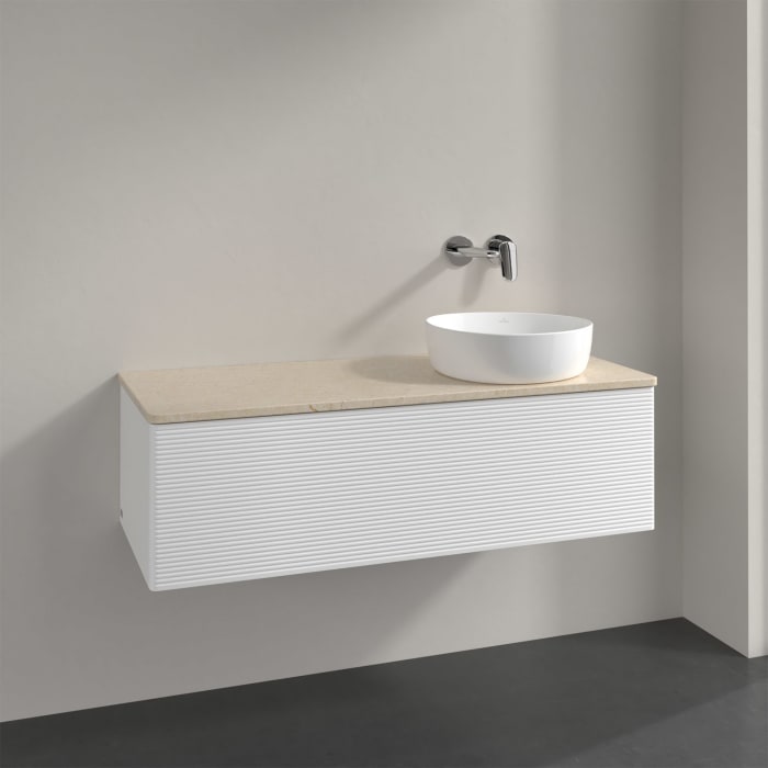 Villeroy & Boch Antao Waschbeckenunterschrank, 120 x 36 cm, 1 Auszug, Front mit Struktur, ohne Hahnloch, für Waschtisch rechts