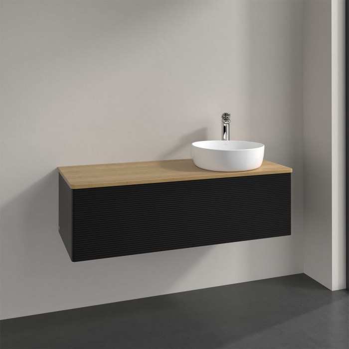 Villeroy & Boch Antao Waschbeckenunterschrank, 120 x 36 cm, 1 Auszug, Front mit Struktur, mit Hahnloch, für Waschtisch rechts