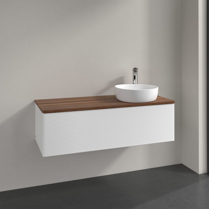Villeroy & Boch Antao Waschbeckenunterschrank, 120 x 36 cm, 1 Auszug, Front mit Struktur, mit Hahnloch, für Waschtisch rechts