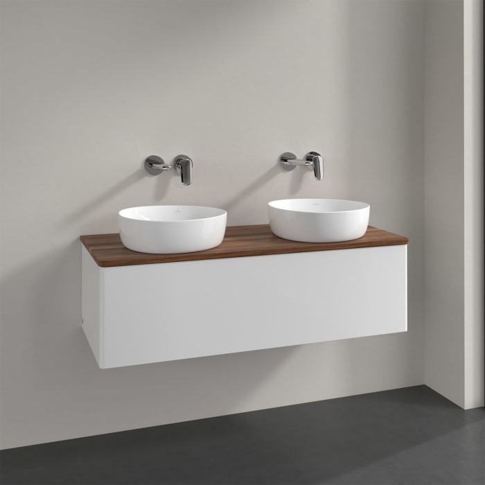 Villeroy & Boch Antao Waschbeckenunterschrank, 120 x 36 cm, 1 Auszug, Front ohne Struktur, ohne Hahnloch, für Waschtisch links und rechts