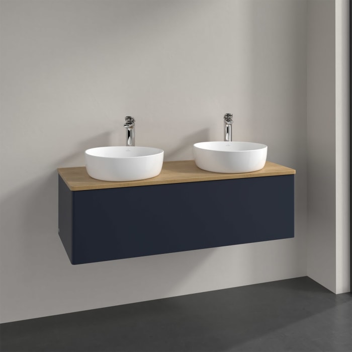 Villeroy & Boch Antao Waschbeckenunterschrank, 120 x 36 cm, 1 Auszug, Front ohne Struktur, mit Hahnloch, für Waschtisch links und rechts