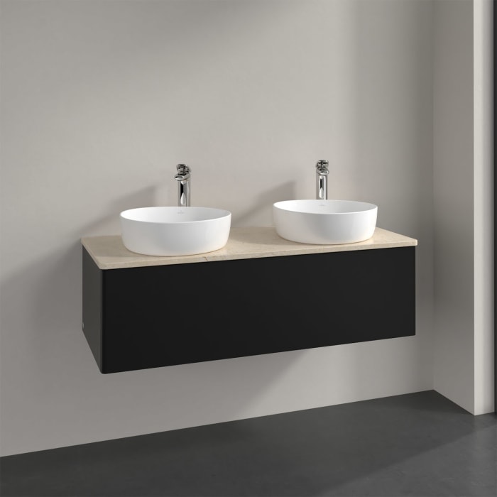 Villeroy & Boch Antao Waschbeckenunterschrank, 120 x 36 cm, 1 Auszug, Front ohne Struktur, mit Hahnloch, für Waschtisch links und rechts