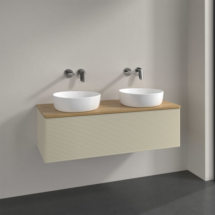 Villeroy & Boch Antao Waschbeckenunterschrank, 120 x 36 cm, 1 Auszug, Front mit Struktur, ohne Hahnloch, für Waschtisch links und rechts