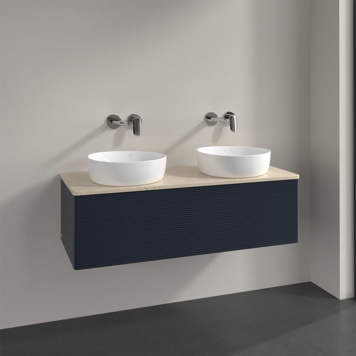 Villeroy & Boch Antao Waschbeckenunterschrank, 120 x 36 cm, 1 Auszug, Front mit Struktur, ohne Hahnloch, für Waschtisch links und rechts