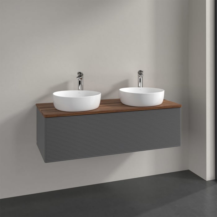 Villeroy & Boch Antao Waschbeckenunterschrank, 120 x 36 cm, 1 Auszug, Front mit Struktur, mit Hahnloch, für Waschtisch links und rechts