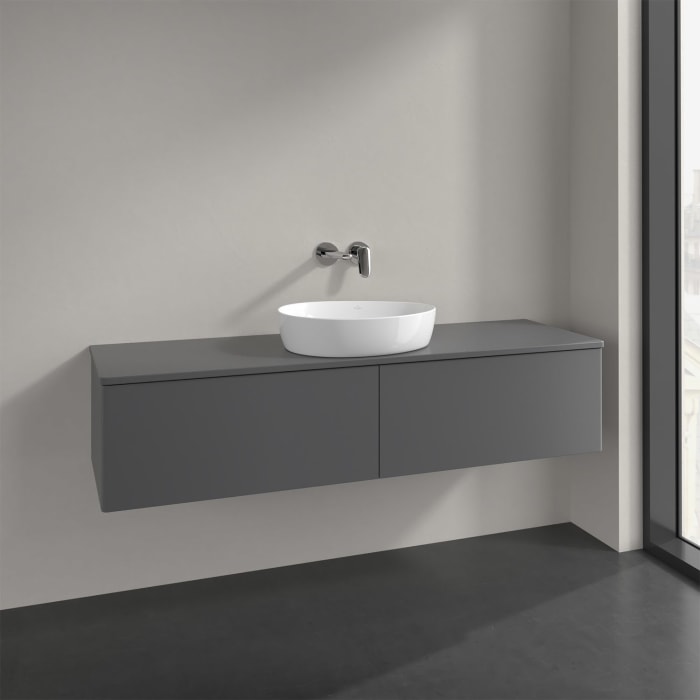 Villeroy & Boch Antao Waschbeckenunterschrank, 160 x 36 cm, 2 Auszüge, Front ohne Struktur, ohne Hahnloch, für Waschtisch mittig