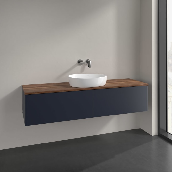 Villeroy & Boch Antao Waschbeckenunterschrank, 160 x 36 cm, 2 Auszüge, Front ohne Struktur, ohne Hahnloch, für Waschtisch mittig