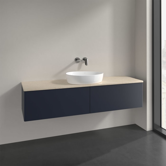 Villeroy & Boch Antao Waschbeckenunterschrank, 160 x 36 cm, 2 Auszüge, Front ohne Struktur, ohne Hahnloch, für Waschtisch mittig