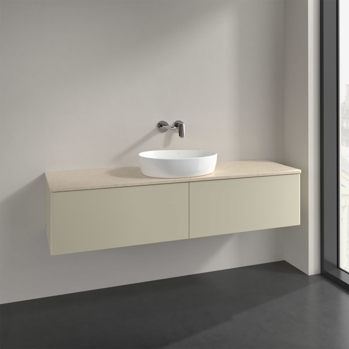 Villeroy & Boch Antao Waschbeckenunterschrank, 160 x 36 cm, 2 Auszüge, Front ohne Struktur, ohne Hahnloch, für Waschtisch mittig
