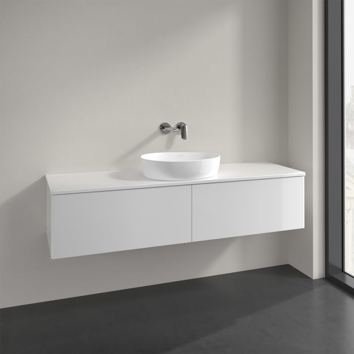 Villeroy & Boch Antao Waschbeckenunterschrank, 160 x 36 cm, 2 Auszüge, Front ohne Struktur, mit Hahnloch, für Waschtisch mittig