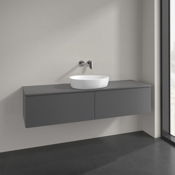 Villeroy & Boch Antao Waschbeckenunterschrank, 160 x 36 cm, 2 Auszüge, Front ohne Struktur, mit Hahnloch, für Waschtisch mittig