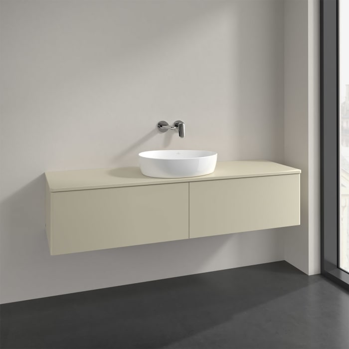Villeroy & Boch Antao Waschbeckenunterschrank, 160 x 36 cm, 2 Auszüge, Front ohne Struktur, mit Hahnloch, für Waschtisch mittig