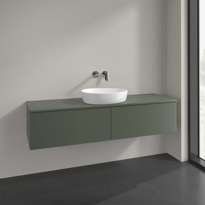 Villeroy & Boch Antao Waschbeckenunterschrank, 160 x 36 cm, 2 Auszüge, Front ohne Struktur, mit Hahnloch, für Waschtisch mittig