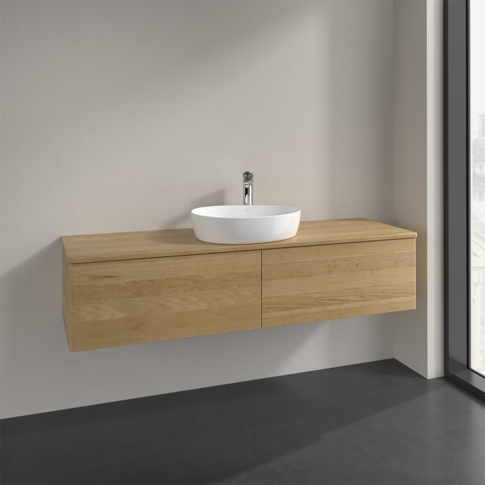 Villeroy & Boch Antao Waschbeckenunterschrank, 160 x 36 cm, 2 Auszüge, Front ohne Struktur, mit Hahnloch, für Waschtisch mittig