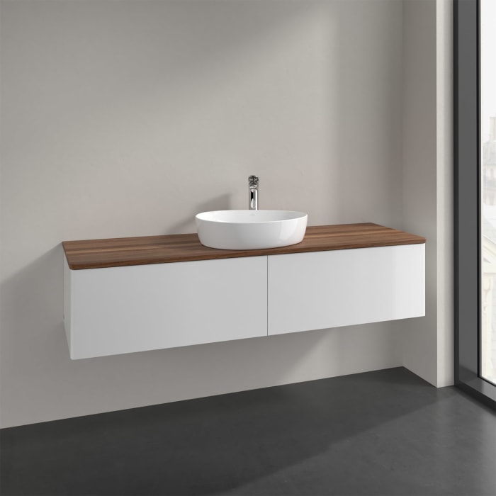 Villeroy & Boch Antao Waschbeckenunterschrank, 160 x 36 cm, 2 Auszüge, Front ohne Struktur, mit Hahnloch, für Waschtisch mittig
