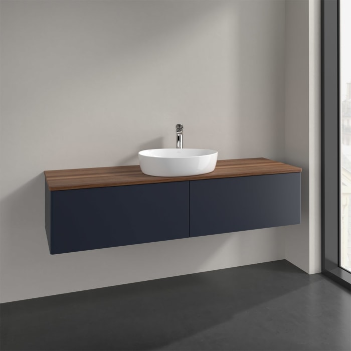 Villeroy & Boch Antao Waschbeckenunterschrank, 160 x 36 cm, 2 Auszüge, Front ohne Struktur, mit Hahnloch, für Waschtisch mittig