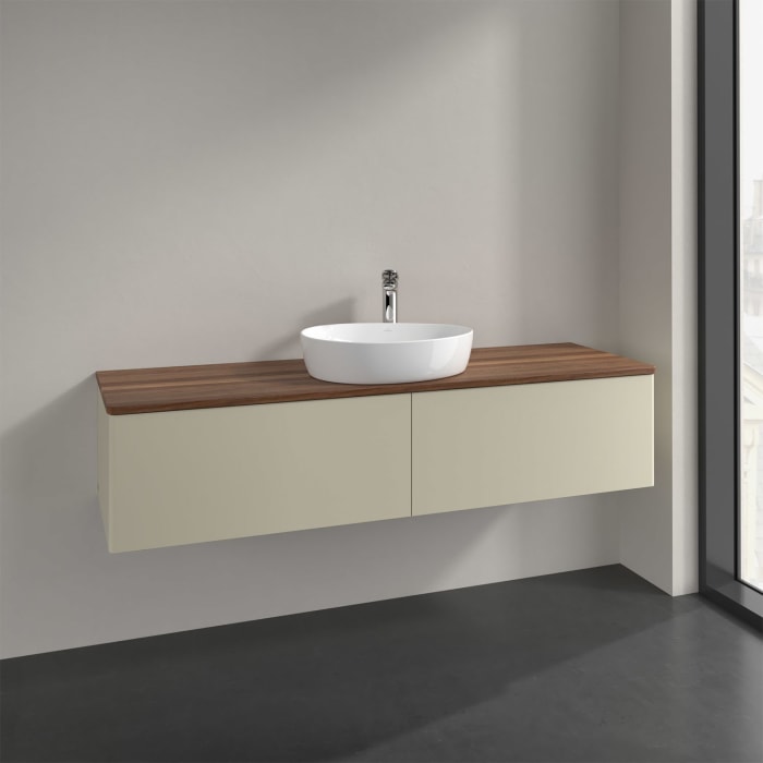 Villeroy & Boch Antao Waschbeckenunterschrank, 160 x 36 cm, 2 Auszüge, Front ohne Struktur, mit Hahnloch, für Waschtisch mittig