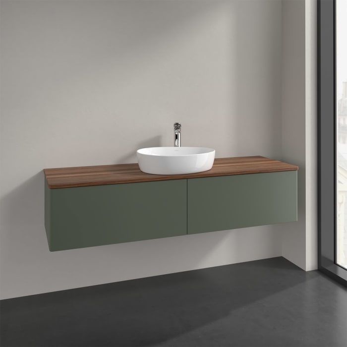 Villeroy & Boch Antao Waschbeckenunterschrank, 160 x 36 cm, 2 Auszüge, Front ohne Struktur, mit Hahnloch, für Waschtisch mittig