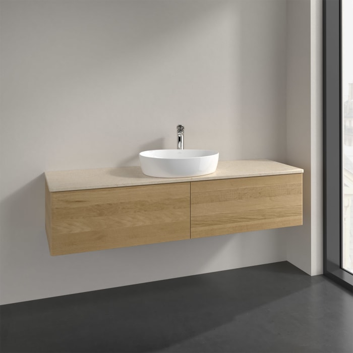 Villeroy & Boch Antao Waschbeckenunterschrank, 160 x 36 cm, 2 Auszüge, Front ohne Struktur, mit Hahnloch, für Waschtisch mittig