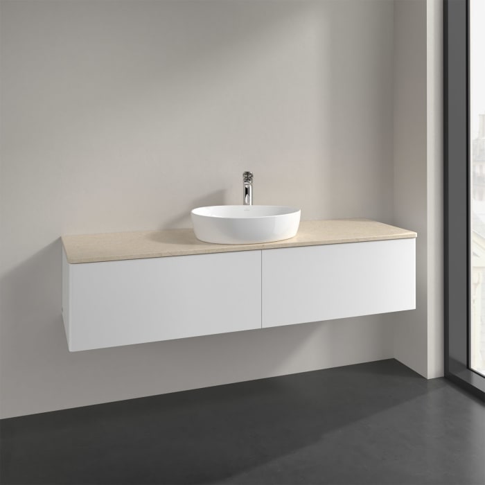 Villeroy & Boch Antao Waschbeckenunterschrank, 160 x 36 cm, 2 Auszüge, Front ohne Struktur, mit Hahnloch, für Waschtisch mittig