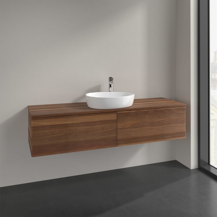Villeroy & Boch Antao Waschbeckenunterschrank, 160 x 36 cm, 2 Auszüge, Front mit Struktur, mit Hahnloch, für Waschtisch mittig