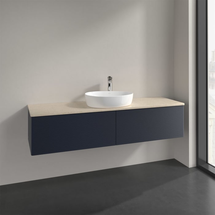 Villeroy & Boch Antao Waschbeckenunterschrank, 160 x 36 cm, 2 Auszüge, Front mit Struktur, mit Hahnloch, für Waschtisch mittig