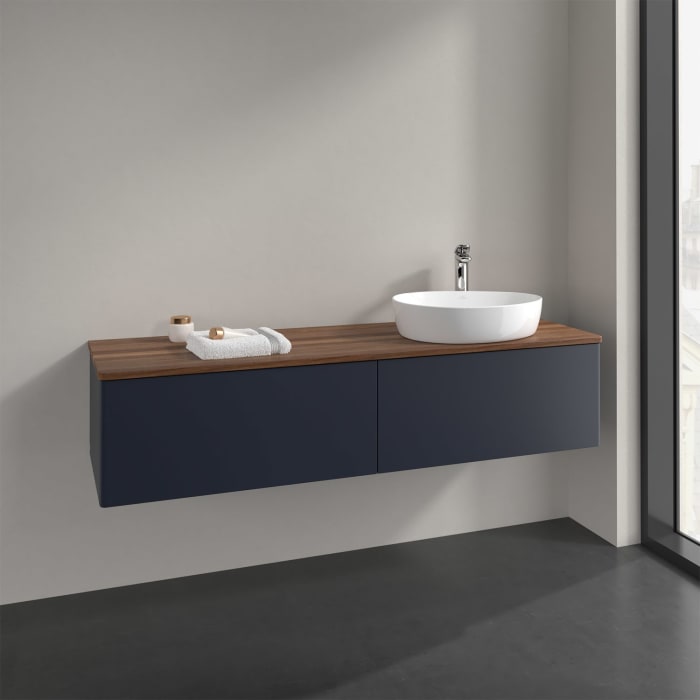 Villeroy & Boch Antao Waschbeckenunterschrank, 160 x 36 cm, 2 Auszüge, Front ohne Struktur, mit Hahnloch, für Waschtisch rechts