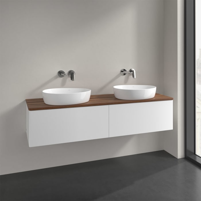 Villeroy & Boch Antao Waschbeckenunterschrank, 160 x 36 cm, 2 Auszüge, Front ohne Struktur, ohne Hahnloch, für Waschtisch links und rechts
