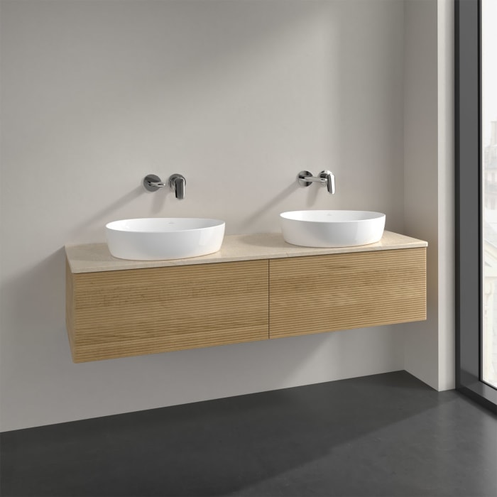 Villeroy & Boch Antao Waschbeckenunterschrank, 160 x 36 cm, 2 Auszüge, Front mit Struktur, ohne Hahnloch, für Waschtisch links und rechts