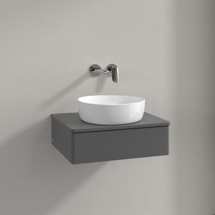 Villeroy & Boch Antao Waschbeckenunterschrank, 60 x 19 cm, 1 Auszug mit LED-Licht, Front ohne Struktur, mit Hahnloch