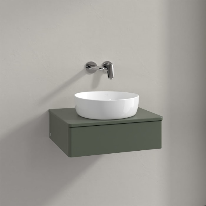 Villeroy & Boch Antao Waschbeckenunterschrank, 60 x 19 cm, 1 Auszug mit LED-Licht, Front ohne Struktur, mit Hahnloch