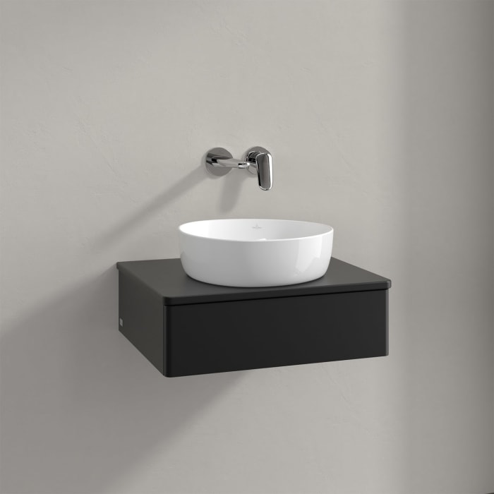 Villeroy & Boch Antao Waschbeckenunterschrank, 60 x 19 cm, 1 Auszug mit LED-Licht, Front ohne Struktur, mit Hahnloch