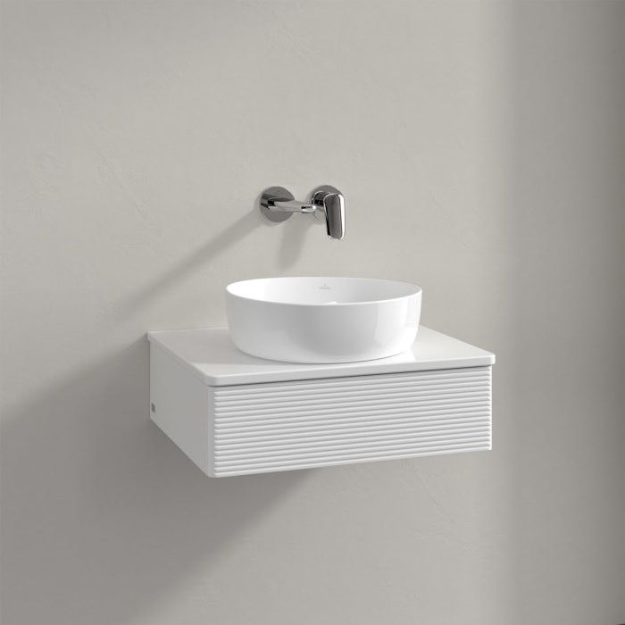 Villeroy & Boch Antao Waschbeckenunterschrank, 60 x 19 cm, 1 Auszug mit LED-Licht, Front mit Struktur, mit Hahnloch