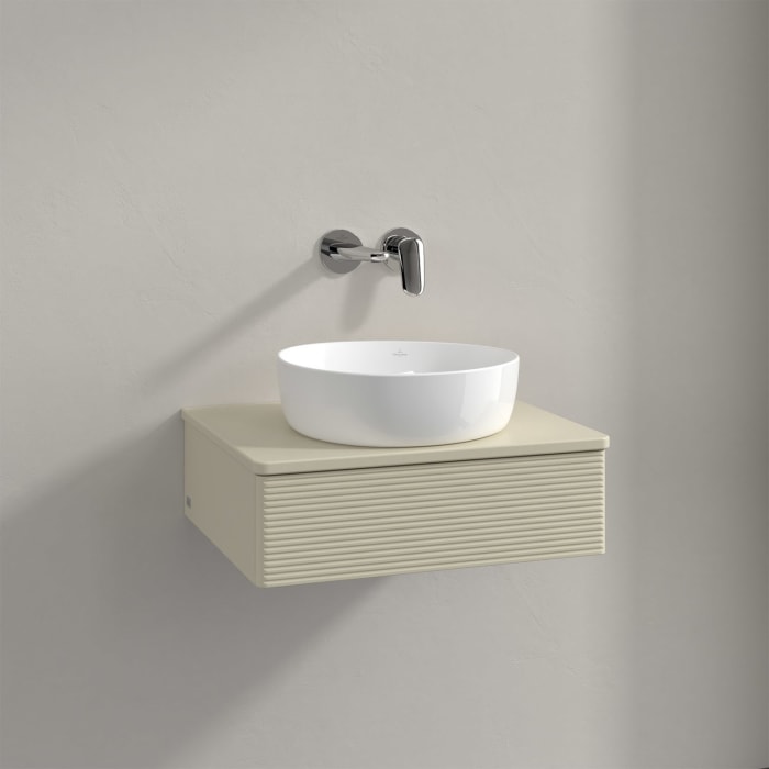 Villeroy & Boch Antao Waschbeckenunterschrank, 60 x 19 cm, 1 Auszug mit LED-Licht, Front mit Struktur, mit Hahnloch