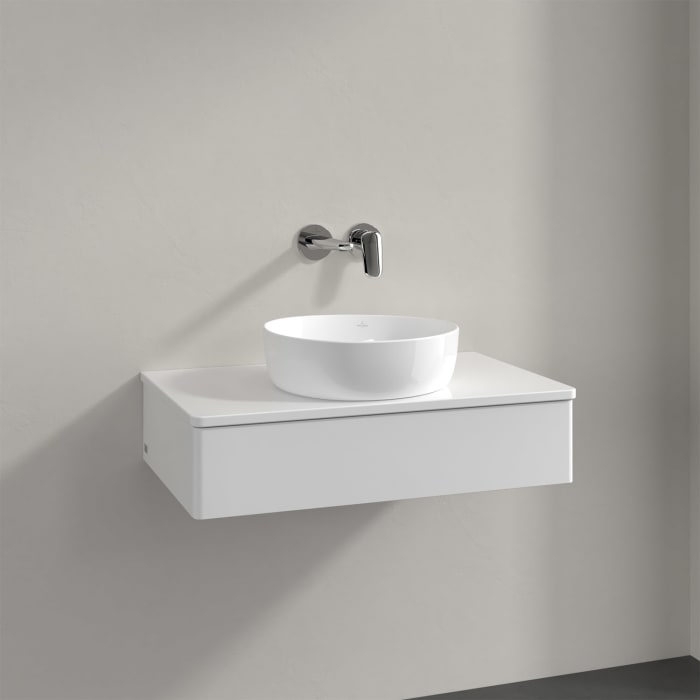 Villeroy & Boch Antao Waschbeckenunterschrank, 80 x 19 cm, 1 Auszug mit LED-Licht, Front ohne Struktur, mit Hahnloch