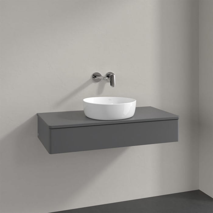 Villeroy & Boch Antao Waschbeckenunterschrank, 100 x 19 cm, 1 Auszug mit LED-Licht, Front ohne Struktur, mit Hahnloch