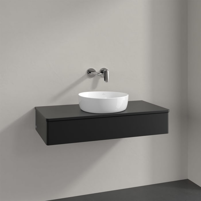 Villeroy & Boch Antao Waschbeckenunterschrank, 100 x 19 cm, 1 Auszug mit LED-Licht, Front ohne Struktur, mit Hahnloch