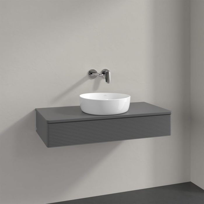 Villeroy & Boch Antao Waschbeckenunterschrank, 100 x 19 cm, 1 Auszug mit LED-Licht, Front mit Struktur, mit Hahnloch