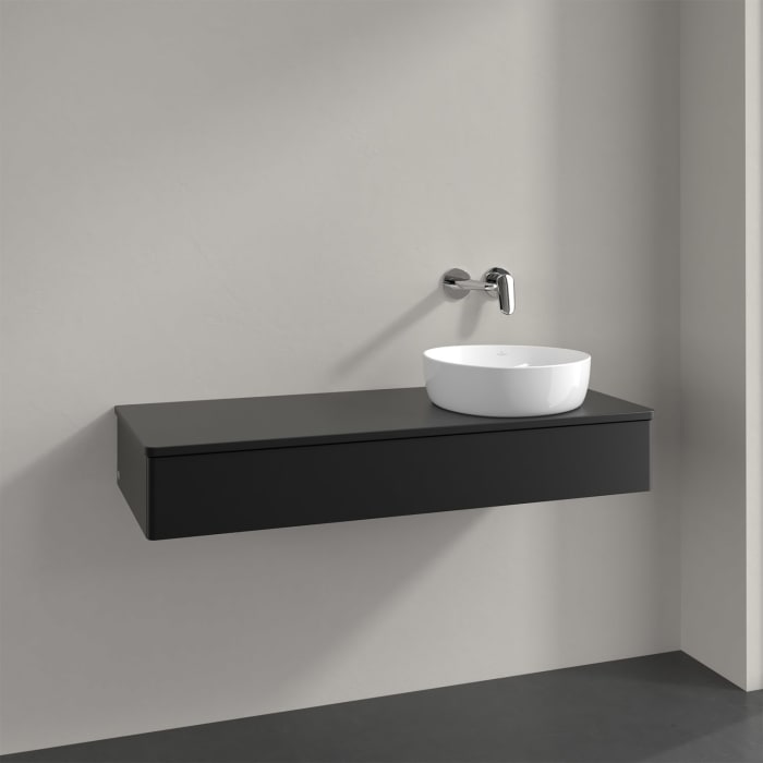 Villeroy & Boch Antao Waschbeckenunterschrank, 120 x 19 cm, 1 Auszug mit LED-Licht, Front ohne Struktur, mit Hahnloch, für Waschtisch rechts