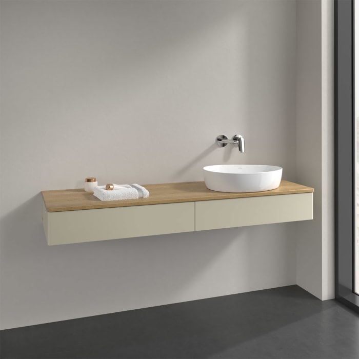 Villeroy & Boch Antao Waschbeckenunterschrank, 160 x 19 cm, 2 Auszüge mit LED-Licht, Front ohne Struktur, ohne Hahnloch, für Waschtisch rechts