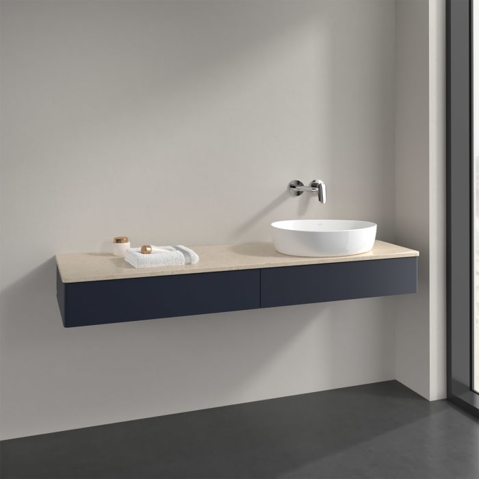 Villeroy & Boch Antao Waschbeckenunterschrank, 160 x 19 cm, 2 Auszüge mit LED-Licht, Front ohne Struktur, ohne Hahnloch, für Waschtisch rechts