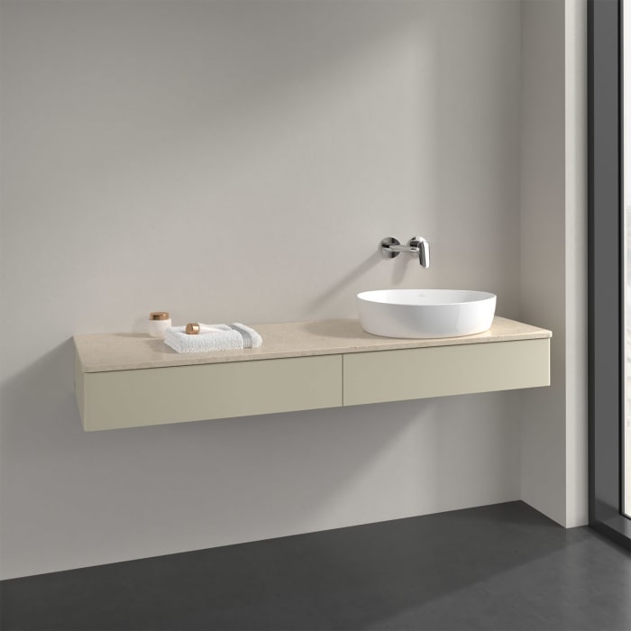 Villeroy & Boch Antao Waschbeckenunterschrank, 160 x 19 cm, 2 Auszüge mit LED-Licht, Front ohne Struktur, ohne Hahnloch, für Waschtisch rechts