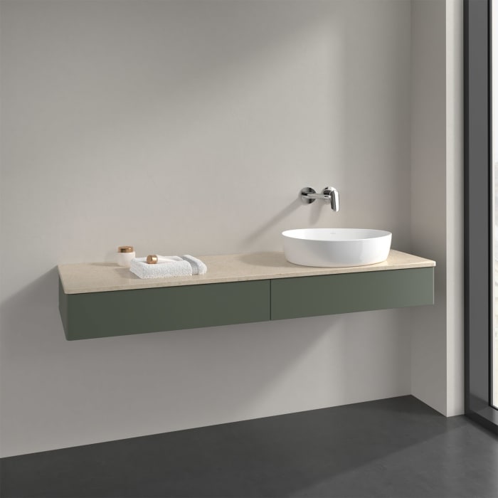 Villeroy & Boch Antao Waschbeckenunterschrank, 160 x 19 cm, 2 Auszüge mit LED-Licht, Front ohne Struktur, ohne Hahnloch, für Waschtisch rechts