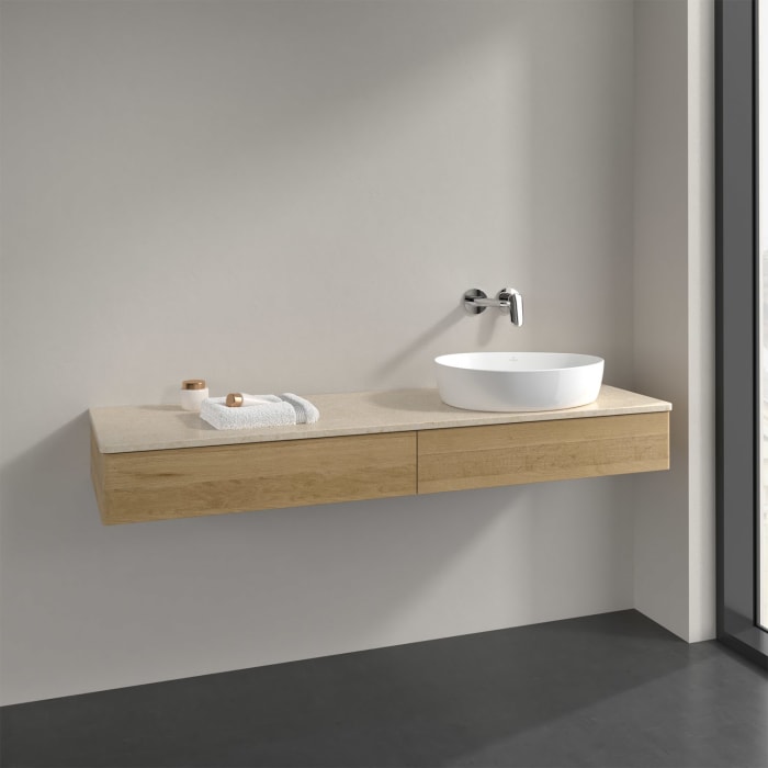Villeroy & Boch Antao Waschbeckenunterschrank, 160 x 19 cm, 2 Auszüge mit LED-Licht, Front ohne Struktur, ohne Hahnloch, für Waschtisch rechts