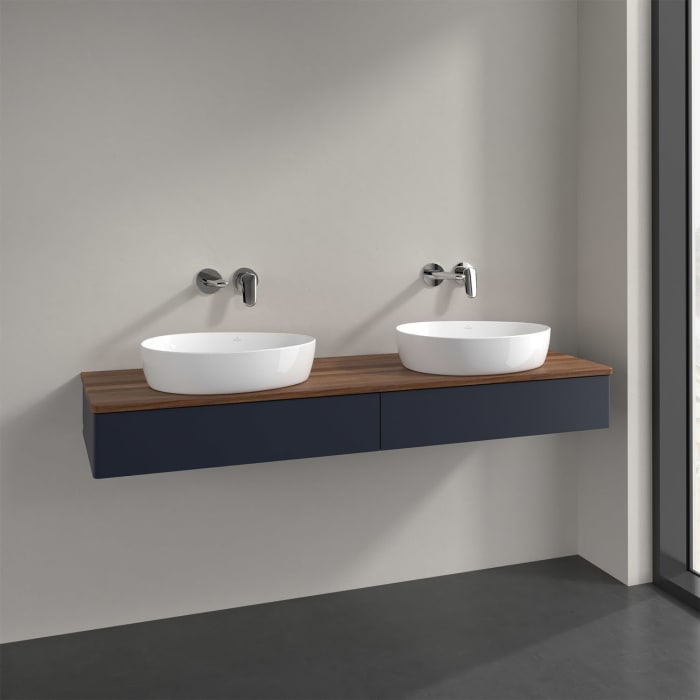 Villeroy & Boch Antao Waschbeckenunterschrank, 160 x 19 cm, 2 Auszüge mit LED-Licht, Front ohne Struktur, ohne Hahnloch, für Waschtisch links und rech