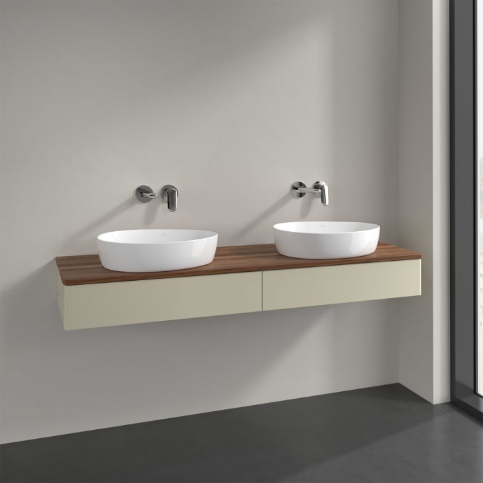 Villeroy & Boch Antao Waschbeckenunterschrank, 160 x 19 cm, 2 Auszüge mit LED-Licht, Front ohne Struktur, ohne Hahnloch, für Waschtisch links und rech