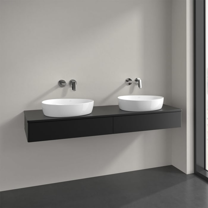 Villeroy & Boch Antao Waschbeckenunterschrank, 160 x 19 cm, 2 Auszüge mit LED-Licht, Front ohne Struktur, mit Hahnloch, für Waschtisch links und recht