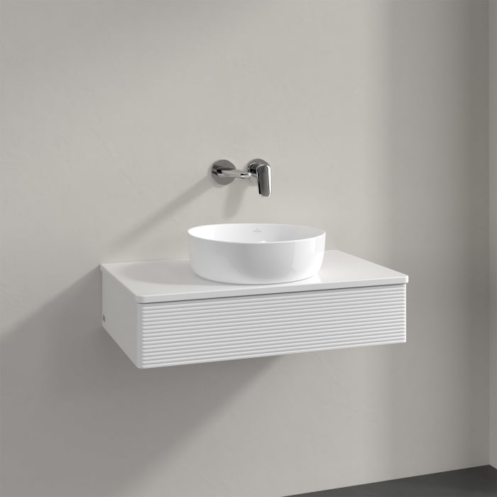 Villeroy & Boch Antao Waschbeckenunterschrank, 80 x 19 cm, 1 Auszug, Front mit Struktur, mit Hahnloch